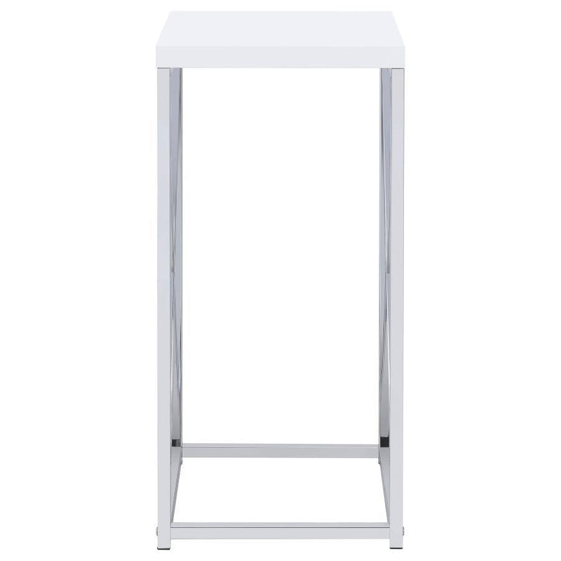 Edmund - Square Accent Side Table - White High Gloss And Chrome