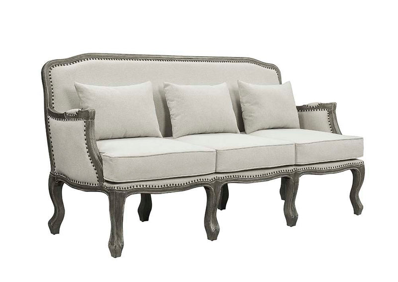 Tania - Sofa With 3 Pillows - Cream Linen & Gray