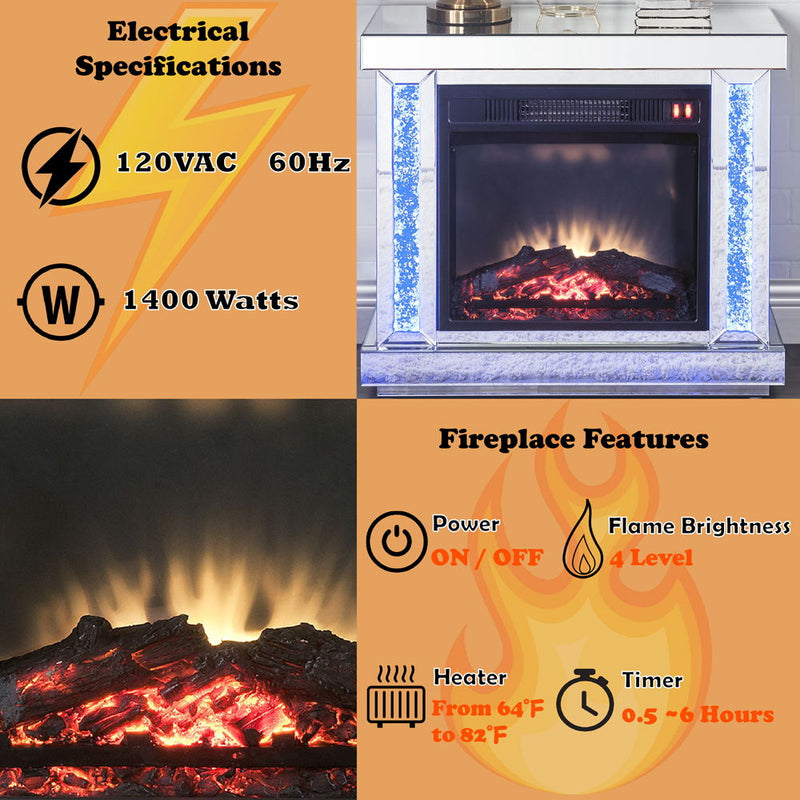 Noralie - Fireplace - Mirrored & Faux Diamonds
