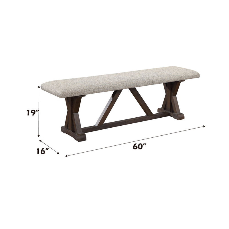 Pascaline - Bench - Gray Fabric, Rustic Brown & Oak