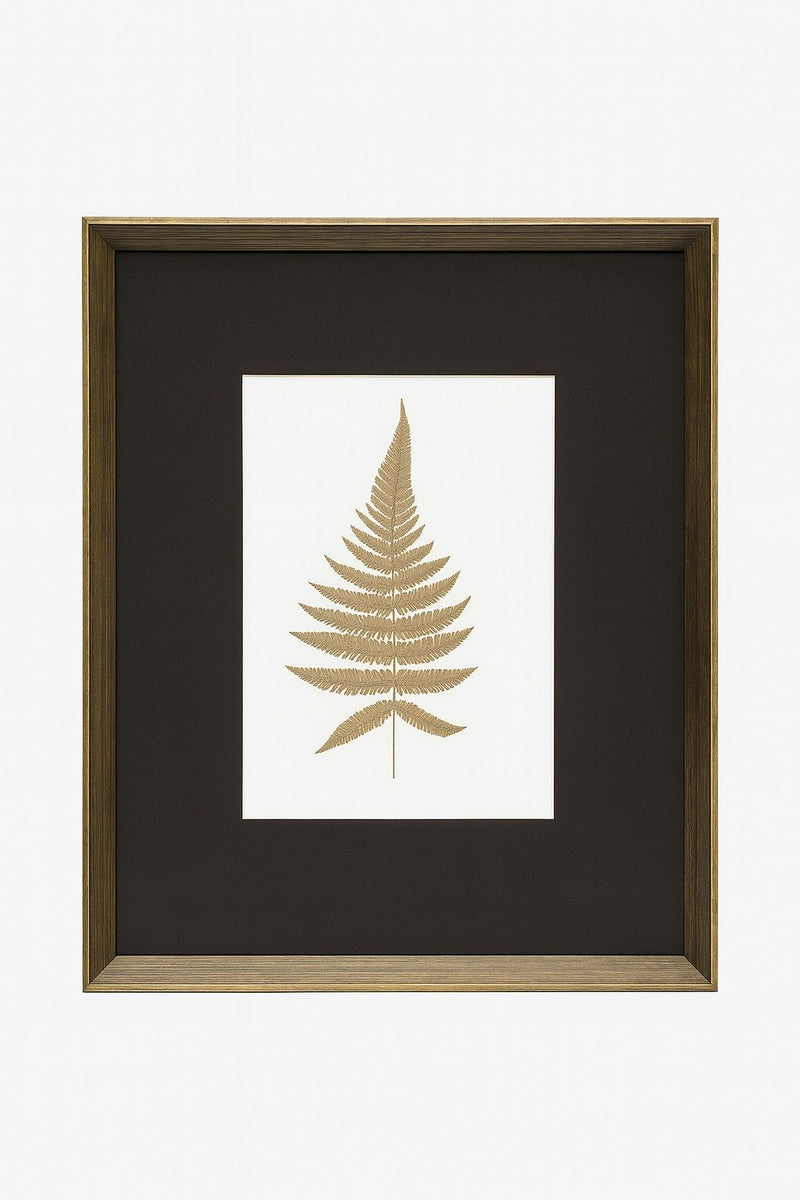 Antique Fern III Framed Print - Gold / White / Brown