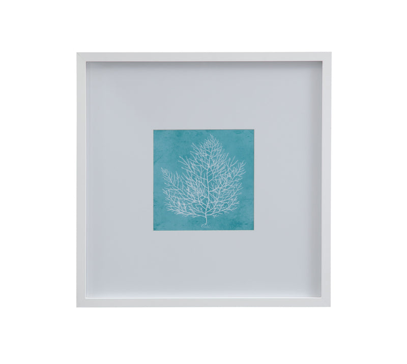 White Coral On Blue I Framed Print - Blue / White