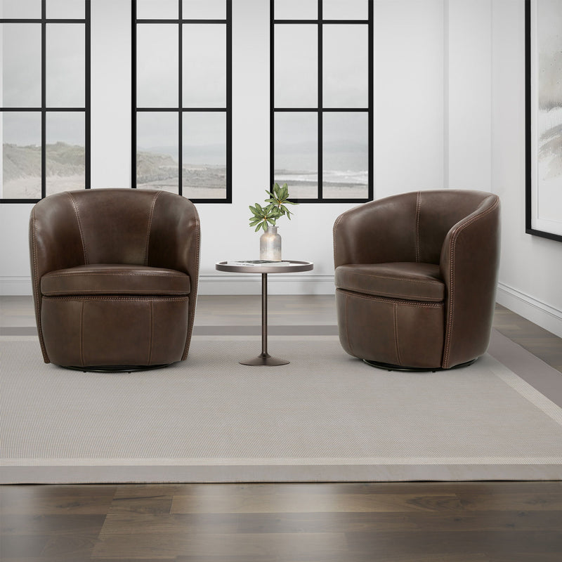 Barolo - 100% Italian Leather Swivel Club Chair (Set of 2)