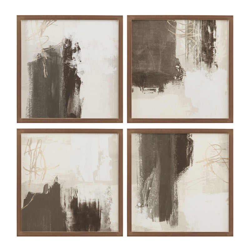 Neutral Contrast Framed Print (Set of 4) - Beige / Dark Brown