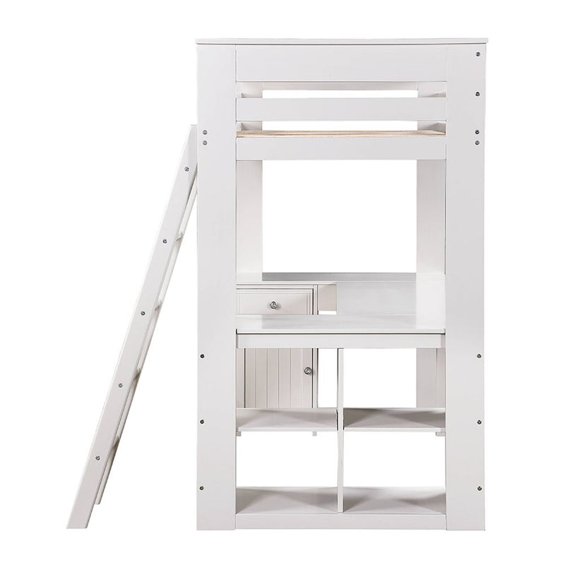 Ambar - Twin Loft Bed With Desk & Bookcase & Chest - Light Gray