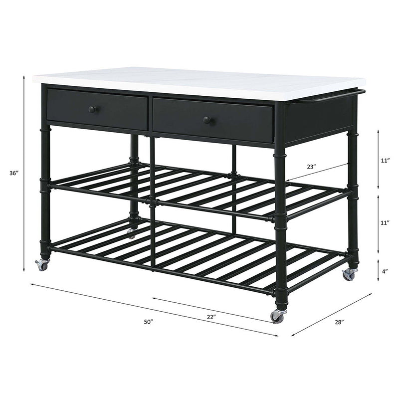 Emery - Kitchen Island - White Cultured Marble Top & Gray