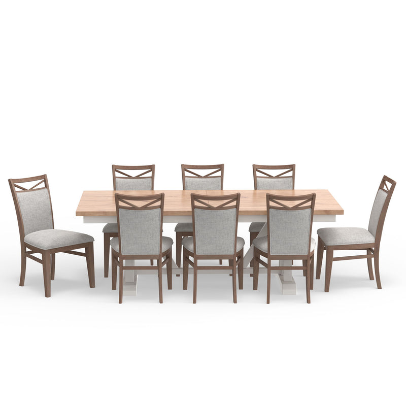Americana Modern Dining - Extendable Trestle Table With 8 Upholstered Chairs - Cotton