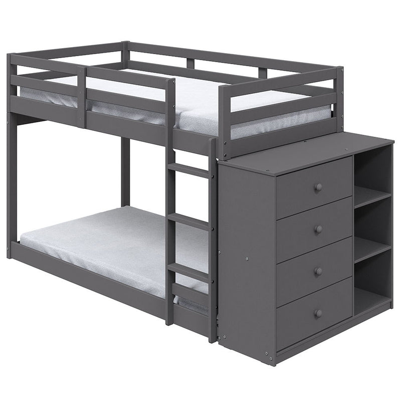 Gaston - Twin Over Twin Bunk Bed With 4 Drawers & 3 Compartments - Gray
