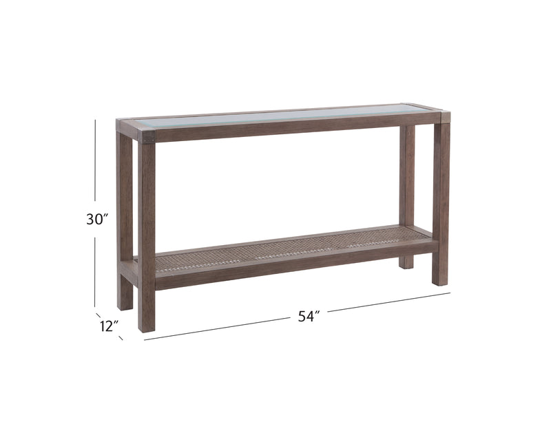 Calum - Console Table - Driftwood Gray / Cane / Brushed Nickel