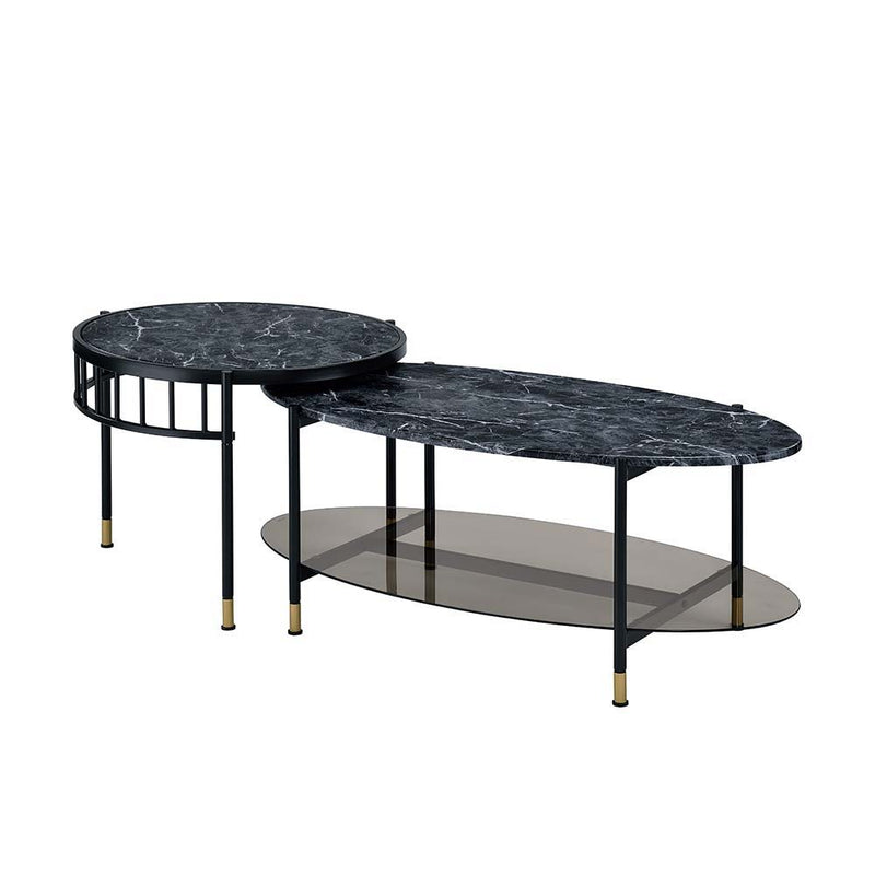 Silas - Nesting Coffee Table Set - Faux Marble Top & Black