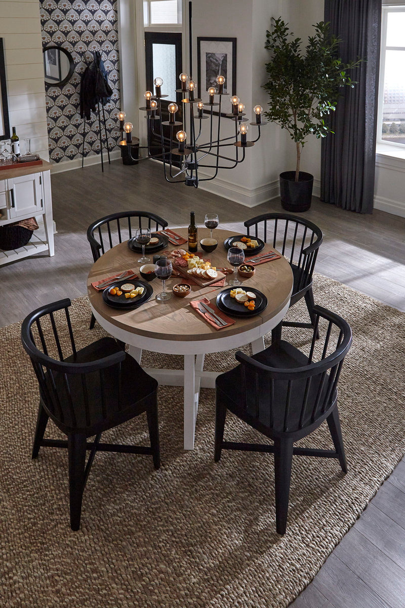 Americana Modern Dining - Round Dining Table And 4 Black Barrel Chairs - Cotton
