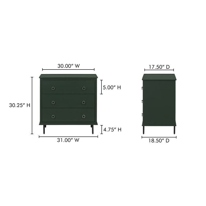 Reagan - 3 Drawer Nightstand - Deep Green