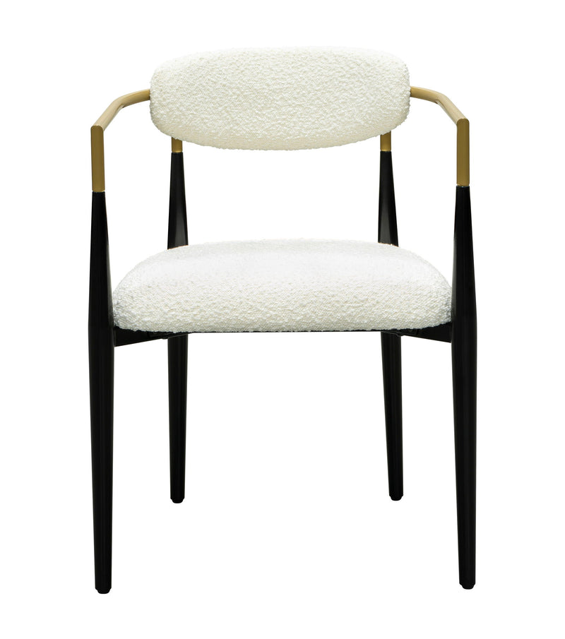 Jenson - White Dining Chair - Semi-Gloss Black /Brushed Gold / Ivory Boucle