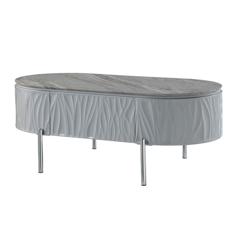 Yukino - Coffee Table - Gray High Gloss & Chrome