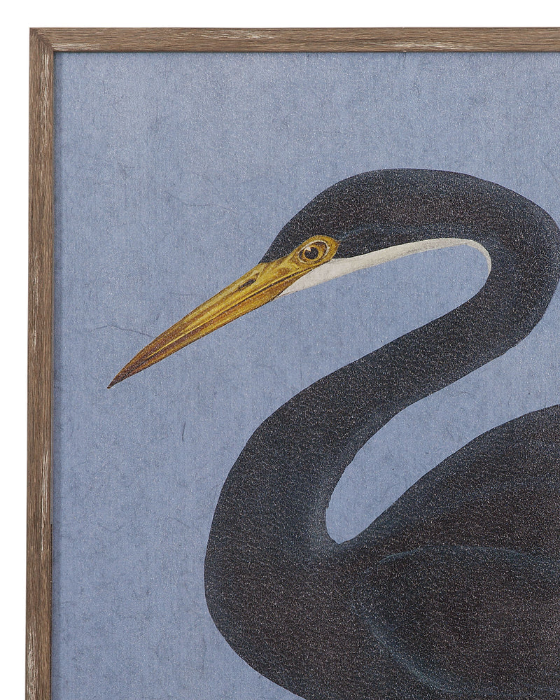 Bayou Heron II Framed Print - Blue / Black