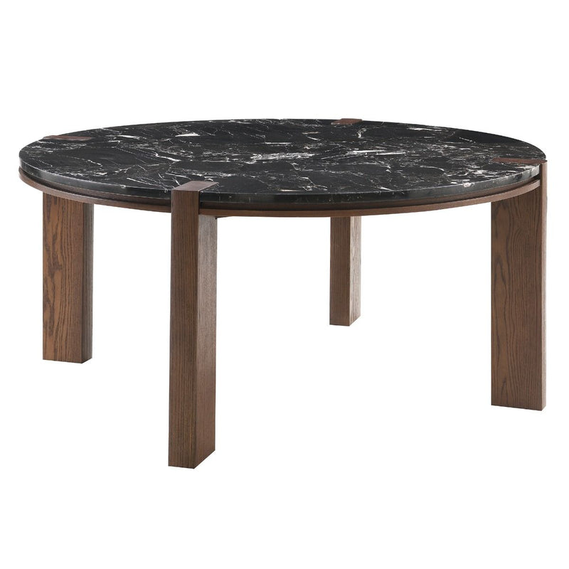 Estella - Round Dining Table With Natural Marble Top - Black Top & Walnut