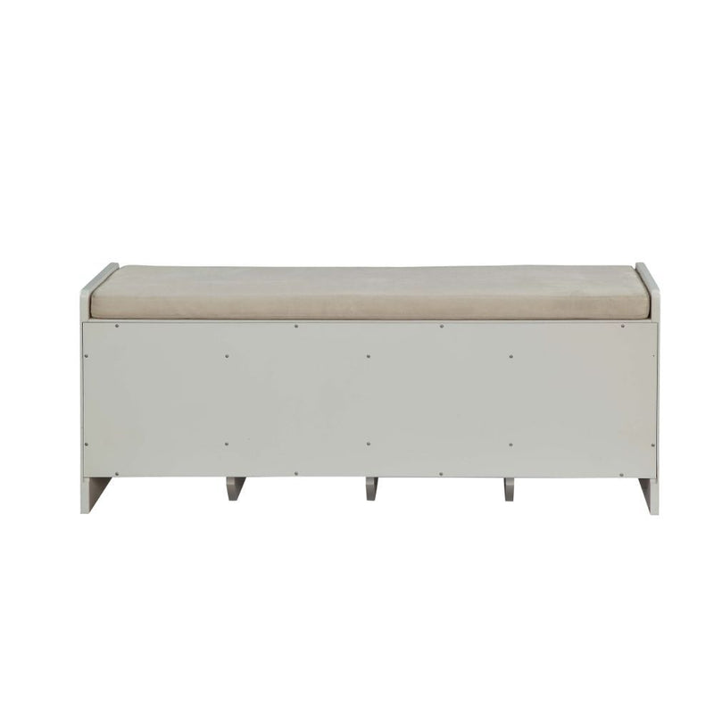 Berci - Bench With Storage - Beige Fabric & White