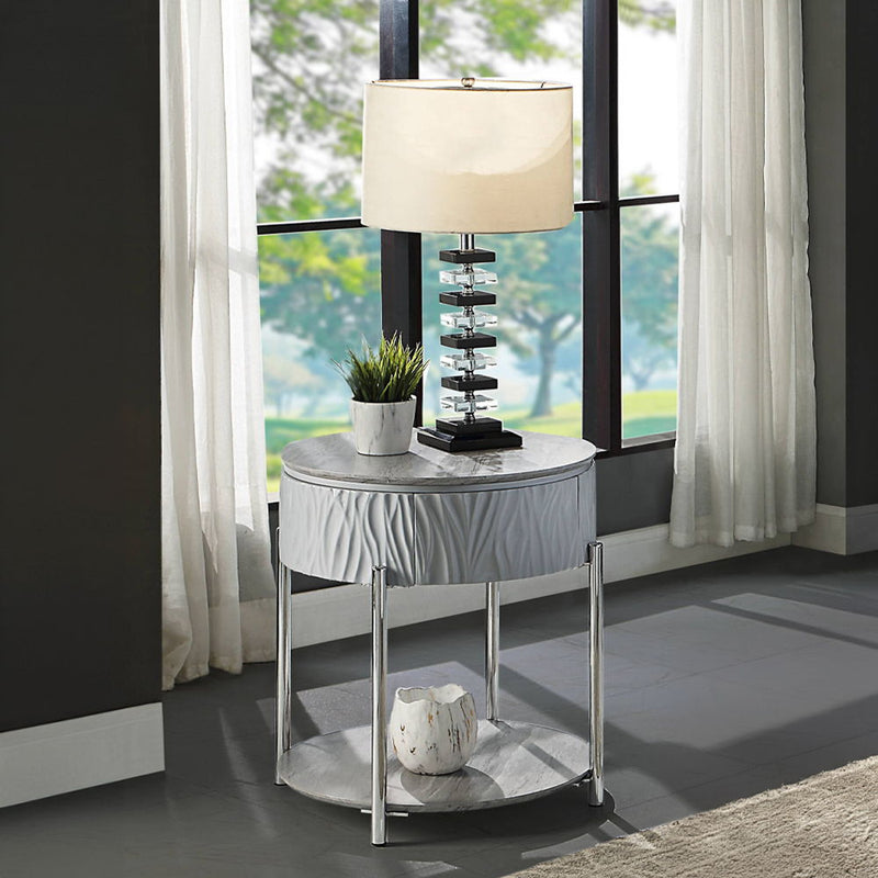 Yukino - End Table - Gray High Gloss & Chrome