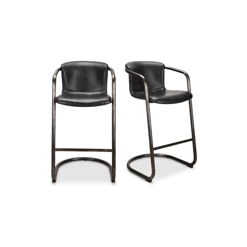 Freeman - Leather Barstool (Set of 2) - Onyx Black