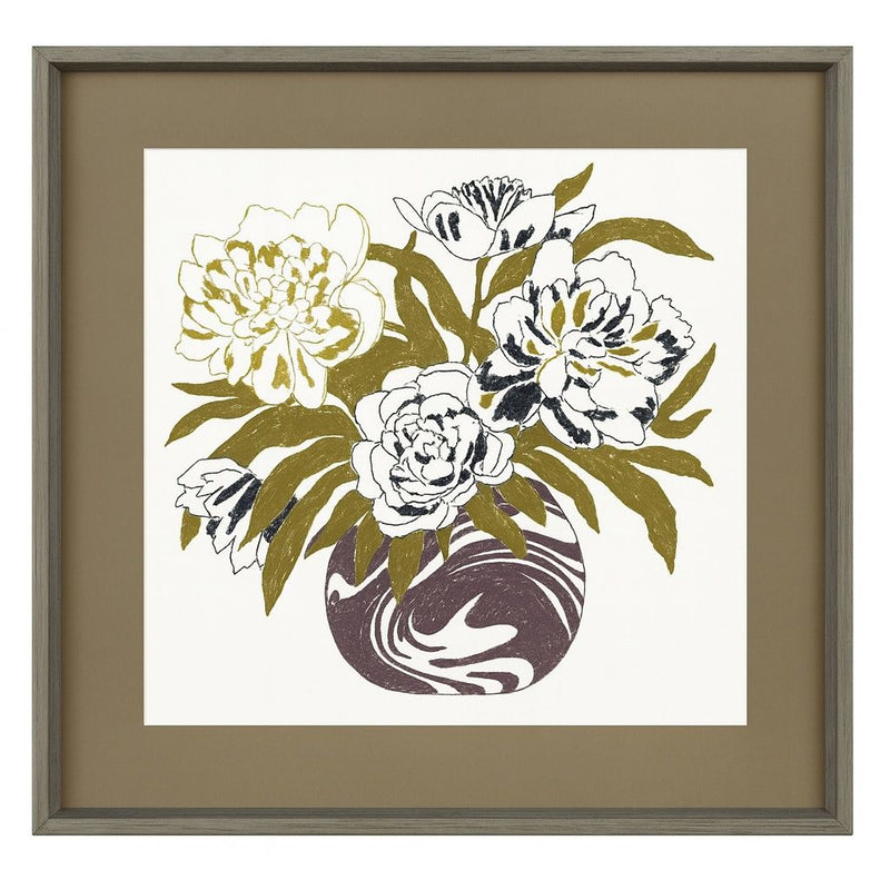 Marble Vase Bouquet Framed Print - Green / Tan