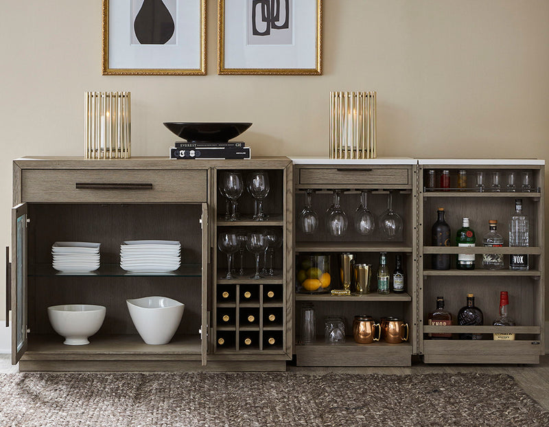 Pure Modern Dining - Multi-Functional Server With Bar Cabinet - Moonstone