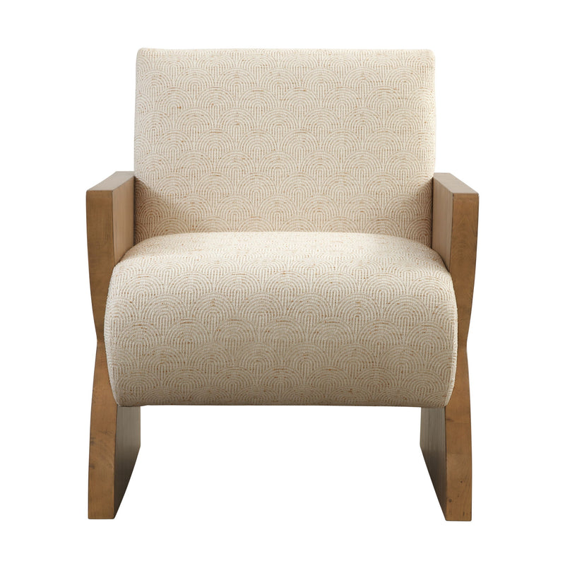 Times Up - Accent Chair - Honey Oak / Ivory Waved Print Fabric