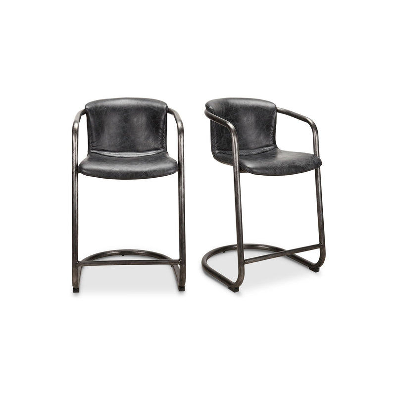 Freeman - Leather Counter Stool (Set of 2) - Onyx Black