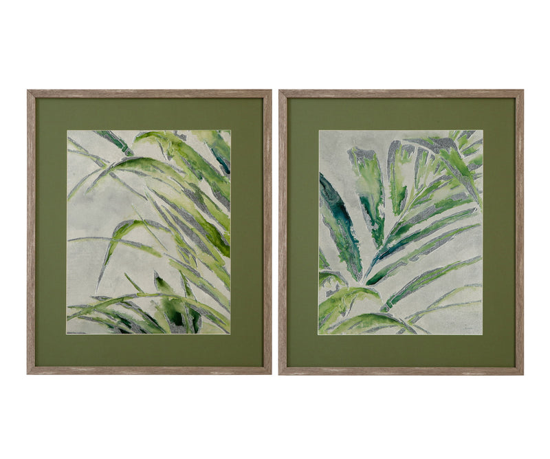 Green Palm Framed Print (Set of 2) - Green / Light Brown