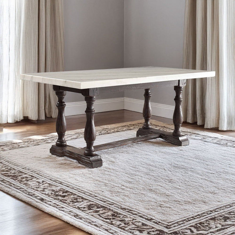 Gerardo - 31" Dining Table - White Marble Top & Weathered Espresso