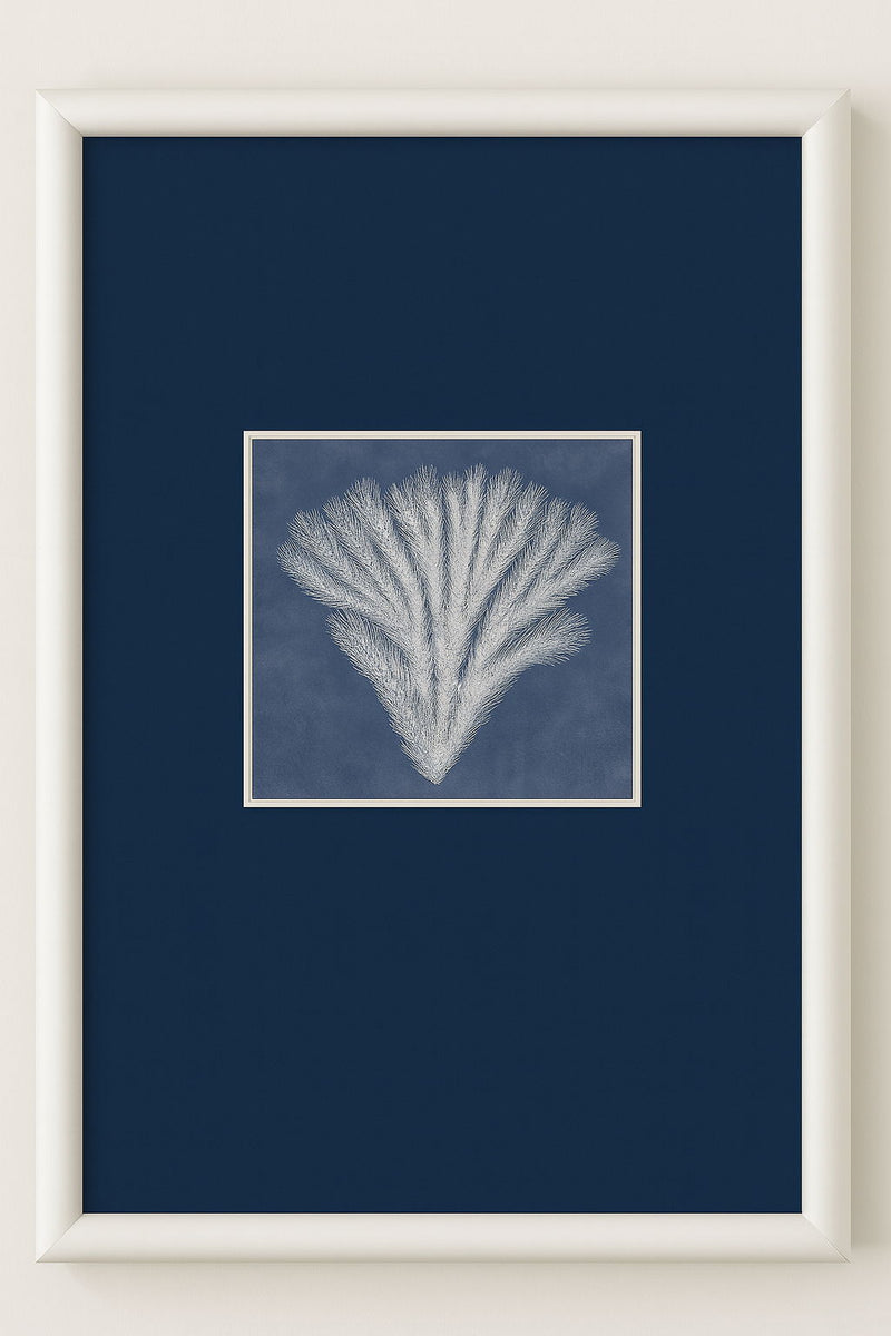 Coral Silhouette I Framed Print - Blue / White