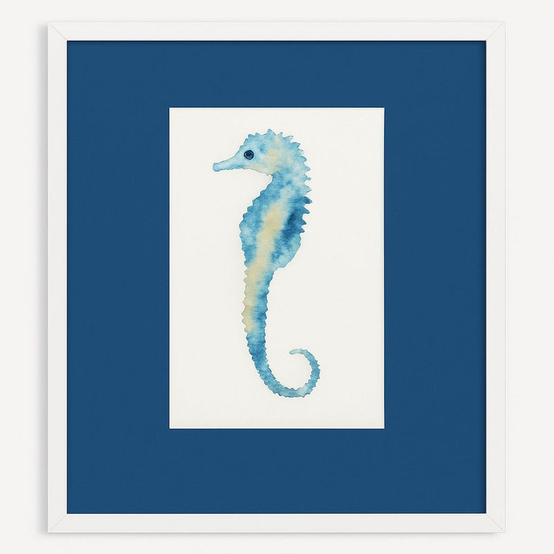 Watercolor Seahorse II Framed Print - Blue / White / Teal
