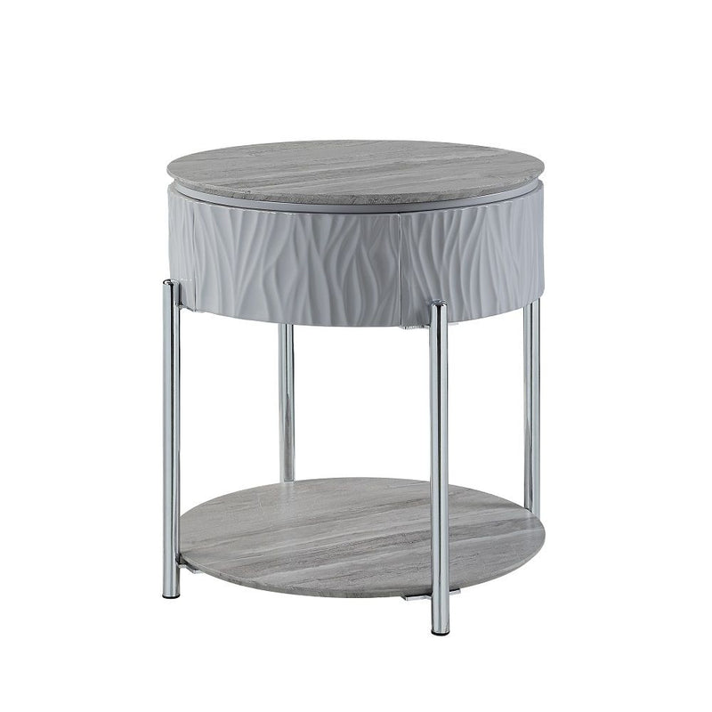 Yukino - End Table - Gray High Gloss & Chrome