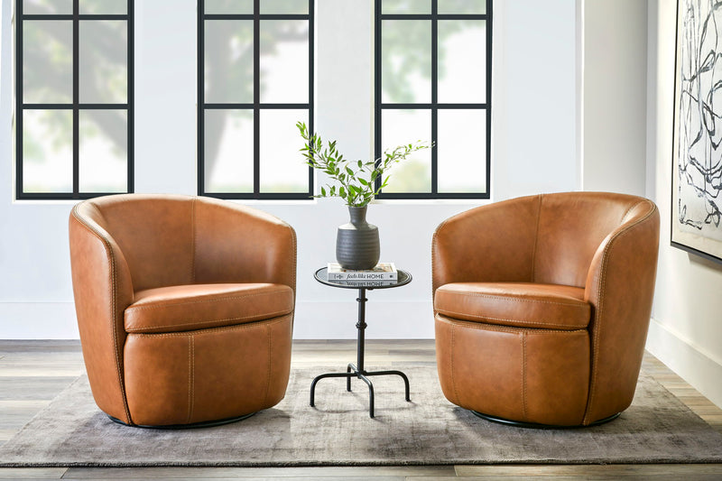 Barolo - 100% Italian Leather Swivel Club Chair (Set of 2)