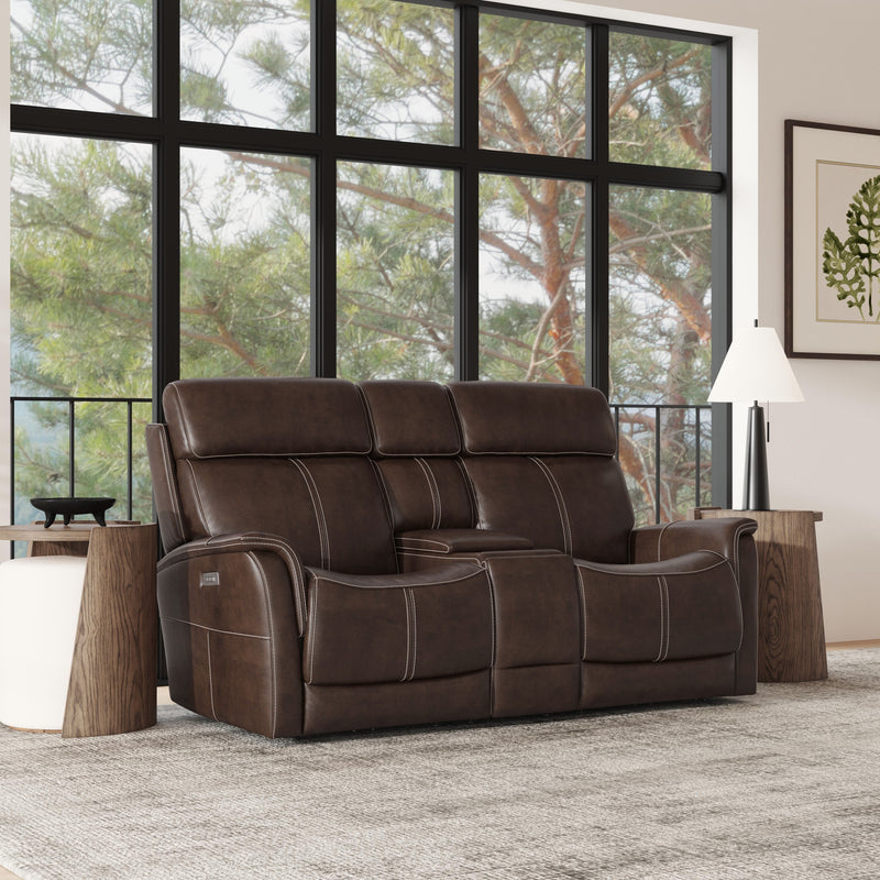 View - Power Reclining Loveseat With Console, Power Headrest & Lumbar