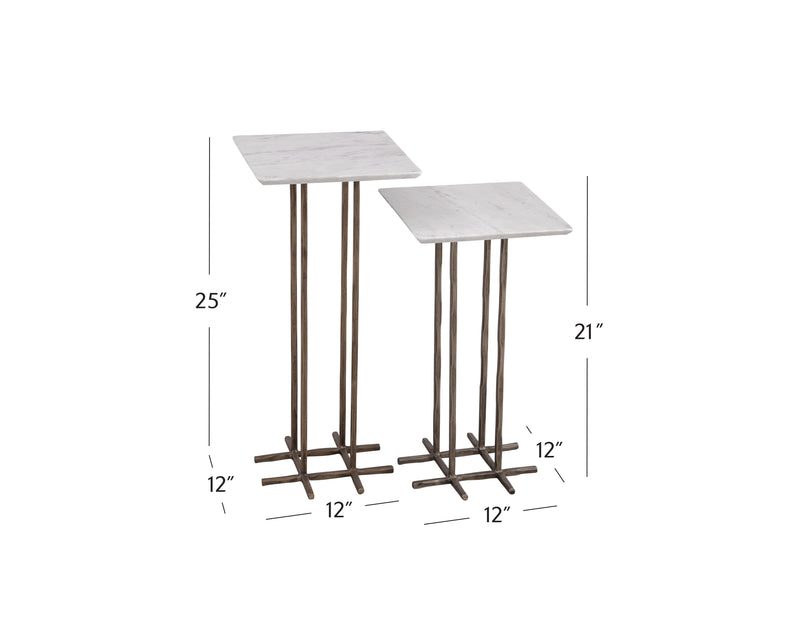 Xavier - Accent Table (Set of 2) - Antique Brass / White Marble