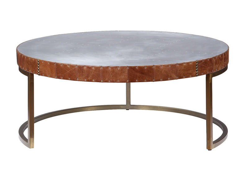 Tamas - 16" Coffee Table - Aluminum & Cocoa Top Grain Leather