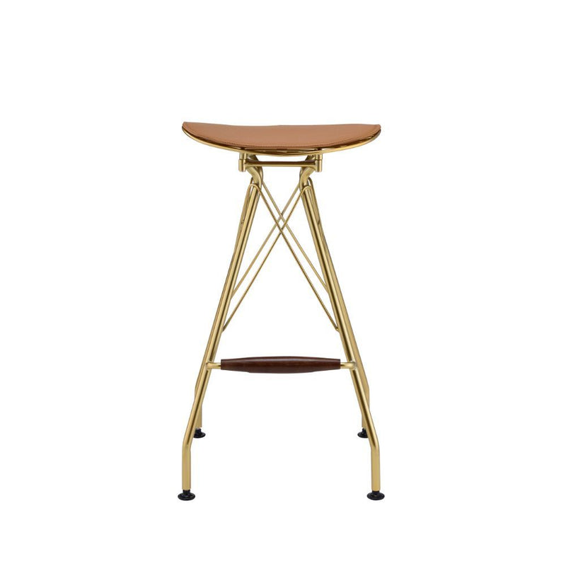 Dragea - Bar Stool (Set of 2) - Whiskey Synthetic Leather & Gold