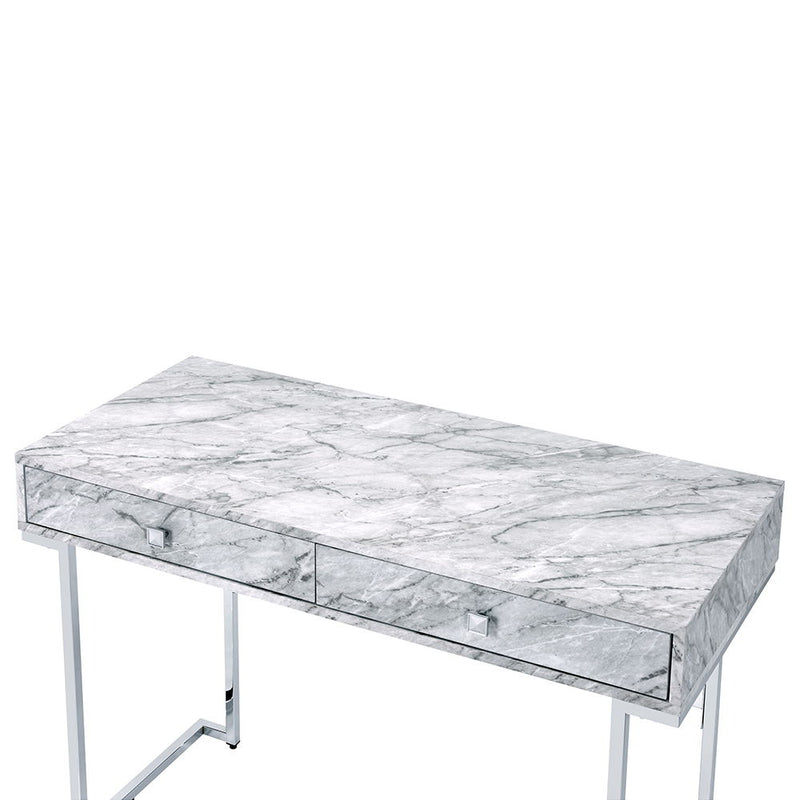 Tigress - Writing Desk - White Printed Faux Marble Top & Chrome