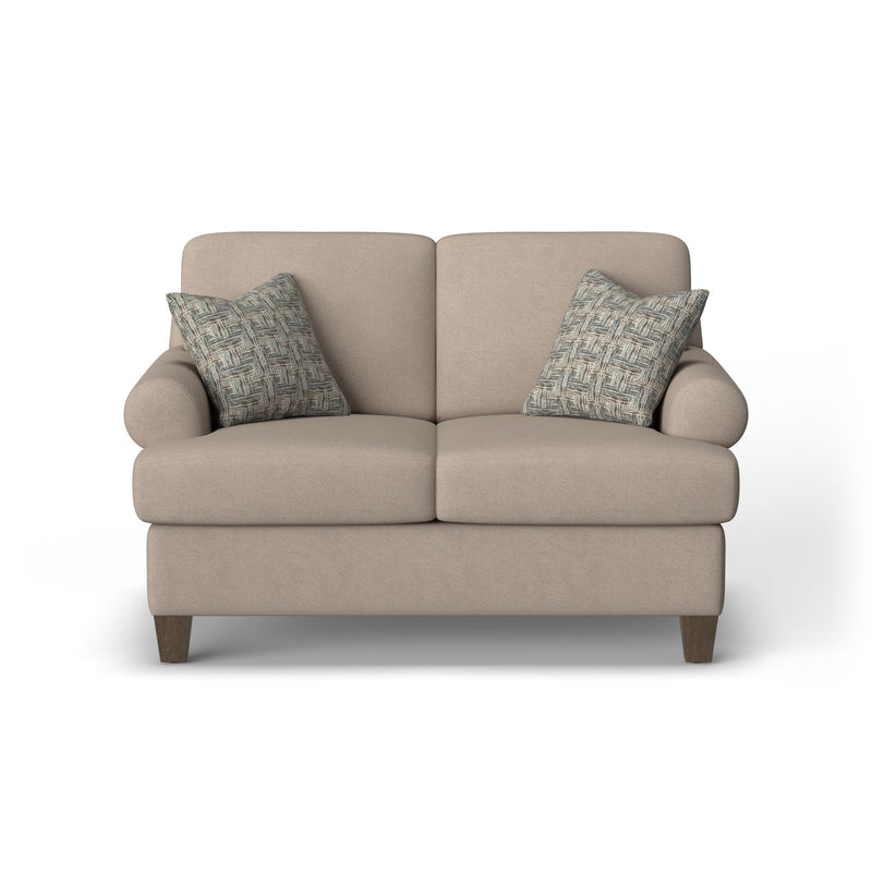 Moxy - Fabric Loveseat, T-Shaped Seat Cushion, Curved Sock Arms