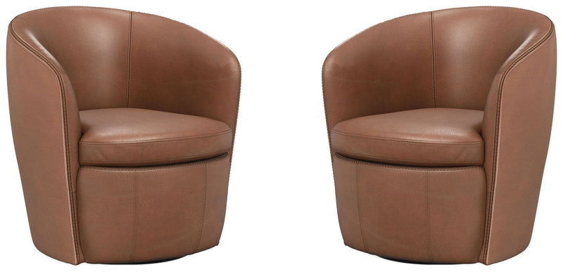 Barolo - 100% Italian Leather Swivel Club Chair (Set of 2)