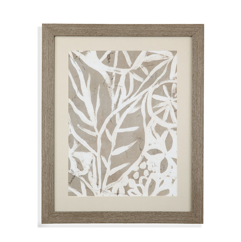 Mudcloth Foliage I Framed Print - Light Brown / Beige