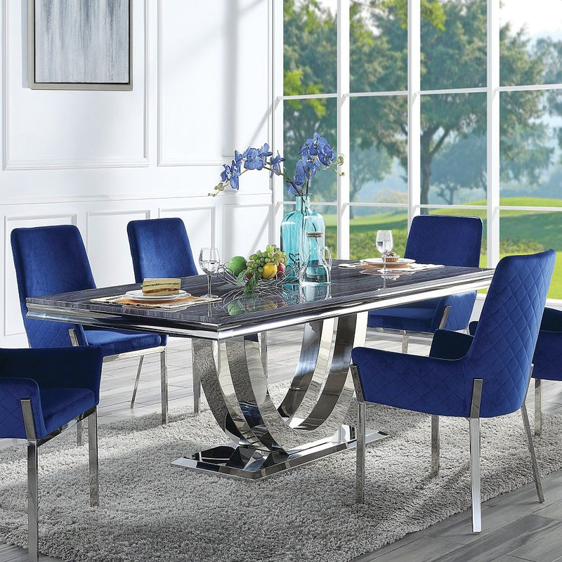 Cambrie - Dining Table With Engineered Stone Top - Engineered Stone Top & Mirrored Silver