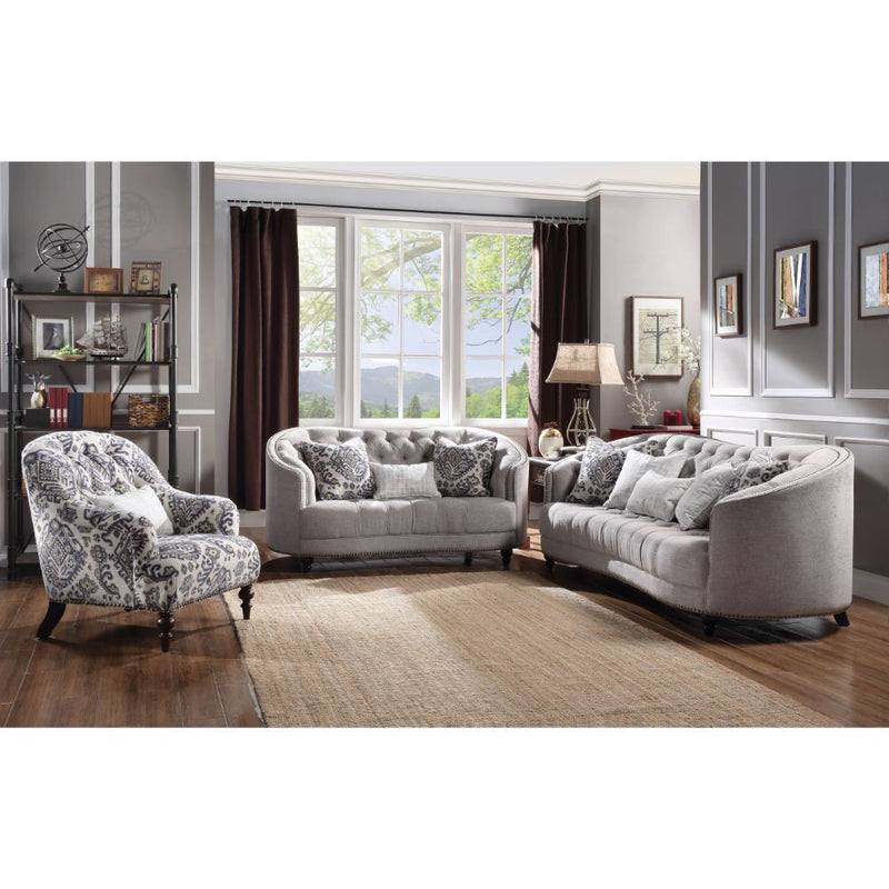Saira - Loveseat With 3 Pillows - Light Gray Fabric