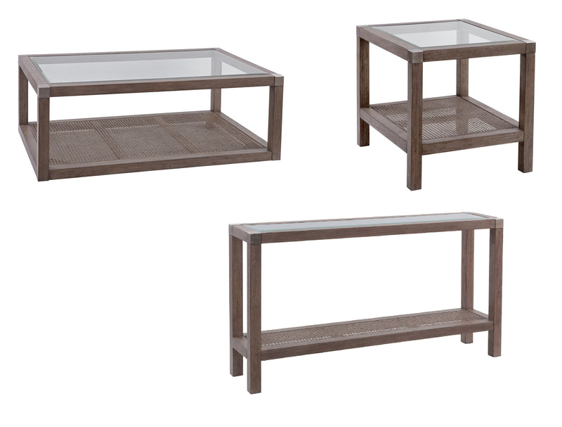 Calum - Cocktail Table - Driftwood Gray / Cane / Brushed Nickel
