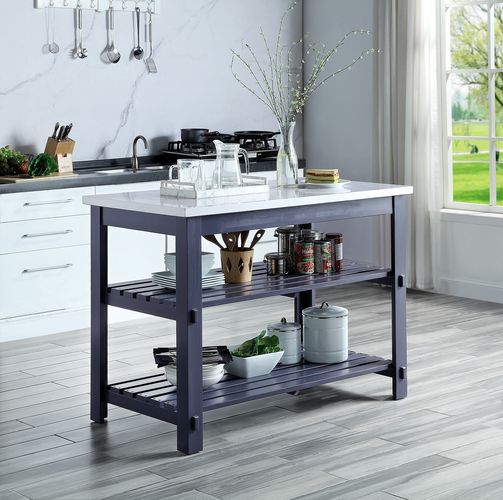 Enapay - Kitchen Island - Marble Top Top & Gray