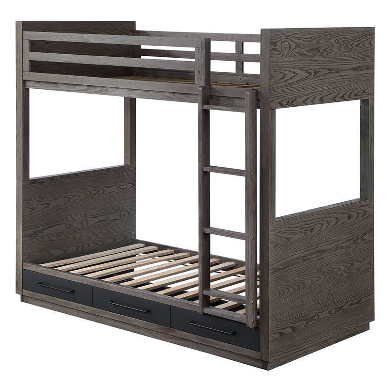 Estevon - Twin Over Twin Bunk Bed With Storage - Gray Oak