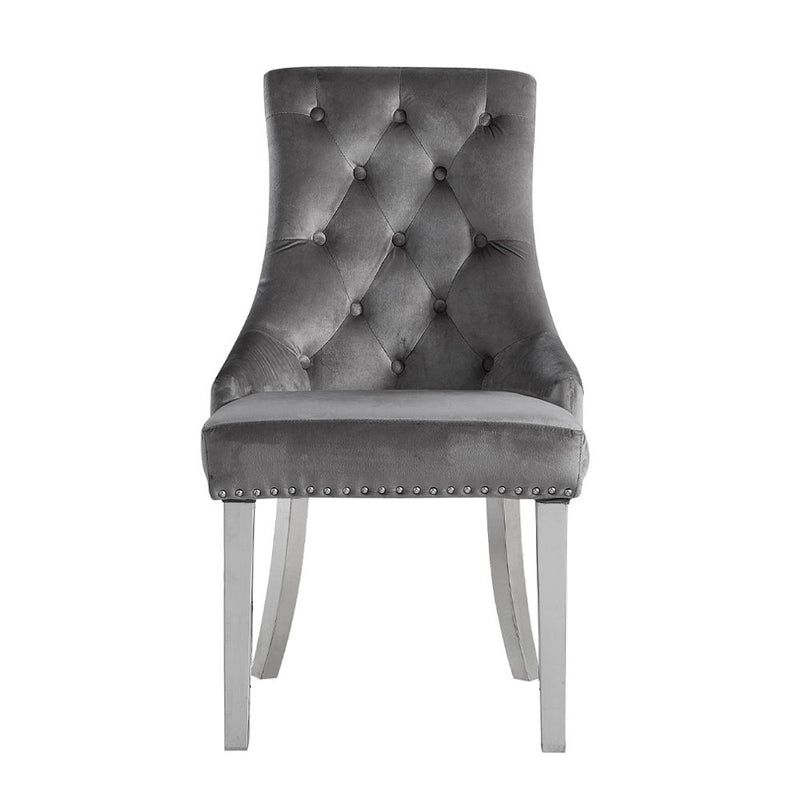 Satinka - Side Chair (Set of 2) - Gray Fabric & Mirrored Silver
