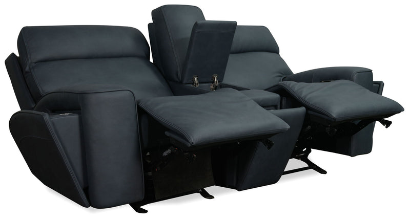 MS - Riverton Power Gliding Console Loveseat With Power Headrest And Lumbar - Black