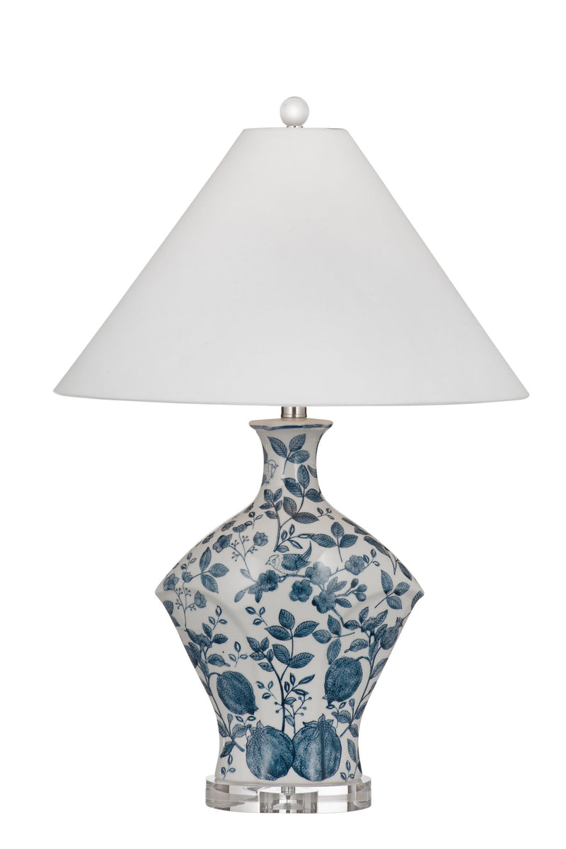 Clovelly - Table Lamp - Blue / White Floral / Clear Acrylic