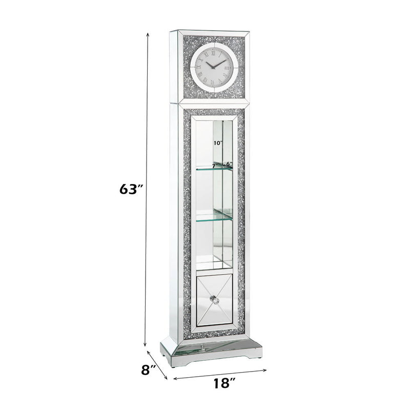 Noralie - Faux Diamonds Grandfather Clock With LED - Mirrored